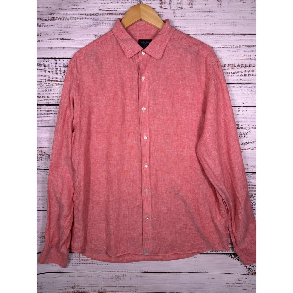 UNTUCKit Eberle WR Shirt Mens XL Red Marl 100% Linen Slim Fit Button Down